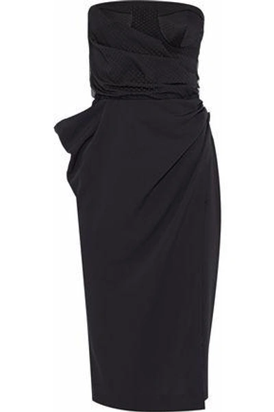 Carmen March Draped Satin-crepe And Mesh Dress In Black