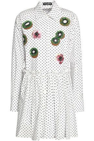 Dolce & Gabbana Woman Embellished Polka-dot Cotton-poplin Mini Shirt Dress White