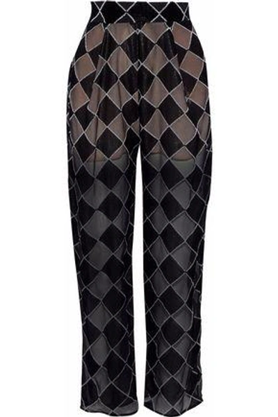 Carmen March Woman Devoré-velvet Wide-leg Pants Black