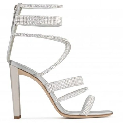Giuseppe Zanotti - Leather Sandal With Crystals Blanca In Silver
