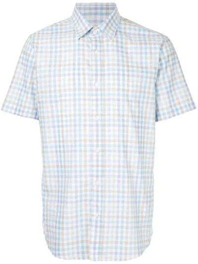 Gieves & Hawkes Checked Short Sleeved Shirt In Blue