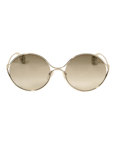 Gucci Oval Metal Sunglasses In Gold