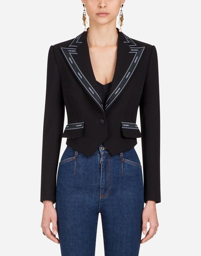 Dolce & Gabbana Short Single-breasted Gabardine Blazer In Black