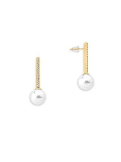 Majorica Crystal Accented Goldtone Pearl Drop Earrings In White