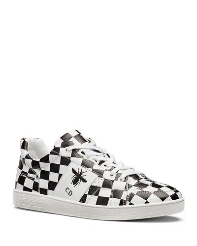 Dior D-bee Printed Calfskin Check Trainer In White/black