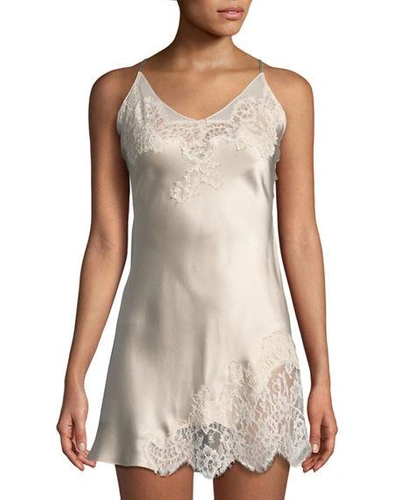 Christine Designs Beloved Lace-side Silk Chemise In Light Pink