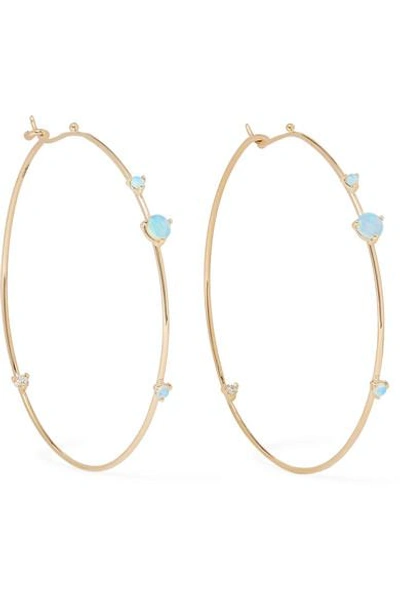 Wwake 14-karat Gold, Opal And Diamond Hoop Earrings