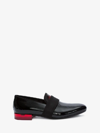 Alexander Mcqueen Men's Banded Patent Leather Formal Loafer In Black/red