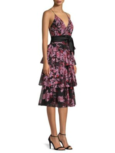 Aidan Mattox Fit-&-flare Embroidered Lace Tiered Cocktail Dress In Red Multi