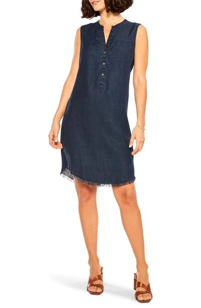 Nic + Zoe Sleeveless Fringe-trim Denim Mini Dress In Blue