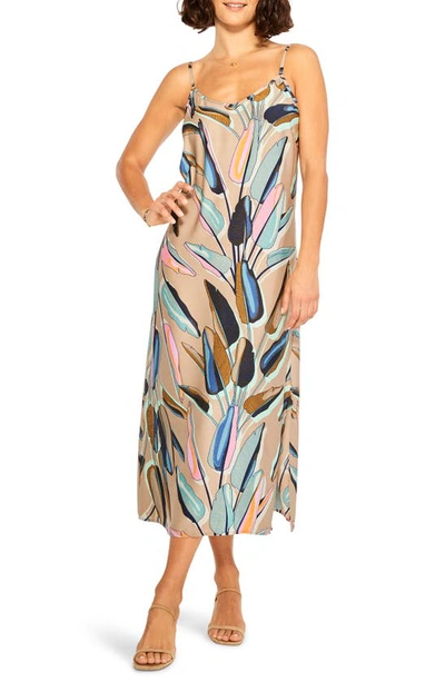 Nic + Zoe Banana Leaves Printed Side-slit Midi Slip Dress In Multi