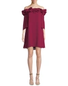 Halston Heritage Flowy Mini Dress W/ Ruffle Trim In Wildberry