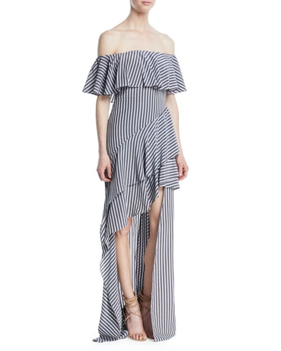 Halston Heritage Off-the-shoulder Striped Flounce Gown