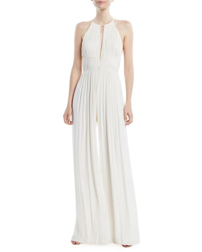 Halston Heritage Flowy Jumpsuit W/ Keyhole Cutouts In Cream