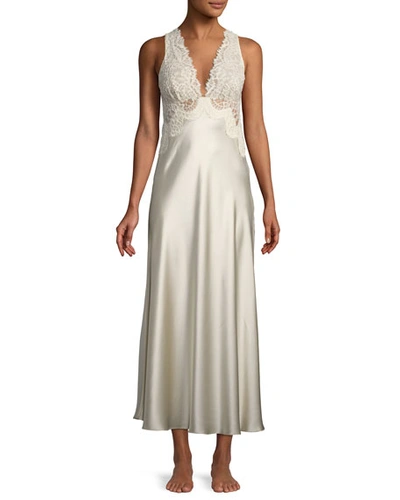 Christine Designs Beloved Lace-trim Long Nightgown In Pearl
