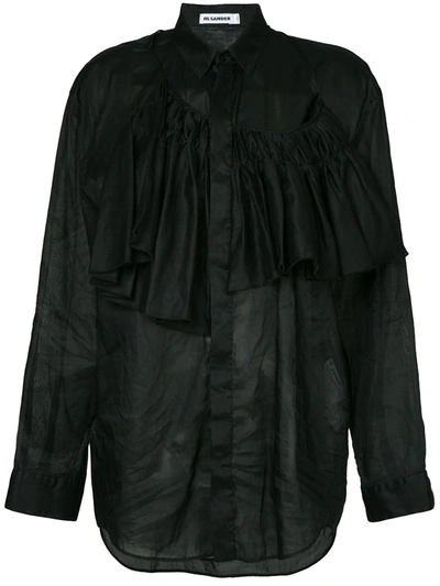 Jil Sander Asymmetric Ruffled Shirt In Black