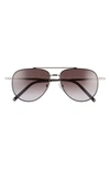 Ferragamo Salvatore  58mm Aviator Sunglasses In Black/light Ruthenium