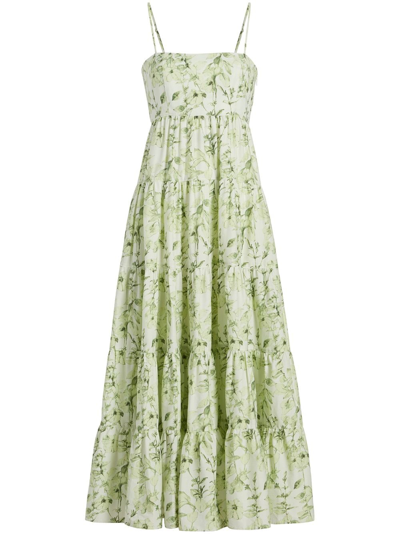 Cinq À Sept Cinq A Sept Monochromatic Floral Tiered Midi Dress In Faded Mint Multi