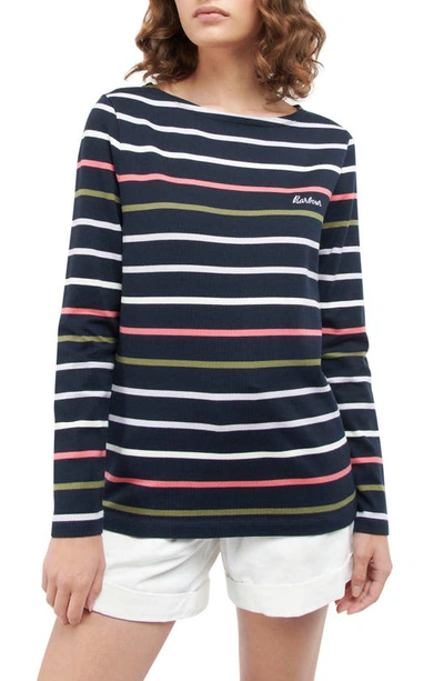Barbour Hawkins Stripe Long Sleeve Cotton Sweater In Navy/ Pink Stripe