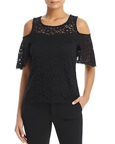 Red Haute Lace Cold-shoulder Top In Black