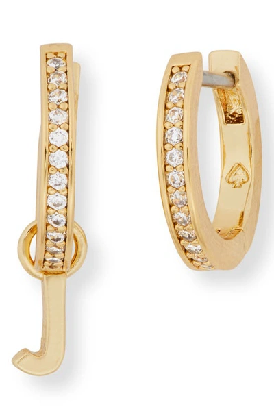 Kate Spade Cubic Zirconia Pavé Initial Huggie Earrings In Clear/ Gold J