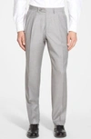 Santorelli 'luxury Serge' Double Pleated Wool Trousers In Light Grey