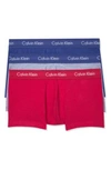 Calvin Klein 3-pack Stretch Cotton Low Rise Trunks In Aztec Blue/ Red/ White Stripe