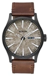 Nixon The Sentry Leather Strap Watch, 42mm In Black/ Concrete