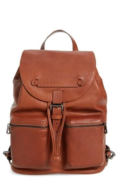 Longchamp Medium 3d Leather Backpack - Brown In Cognac