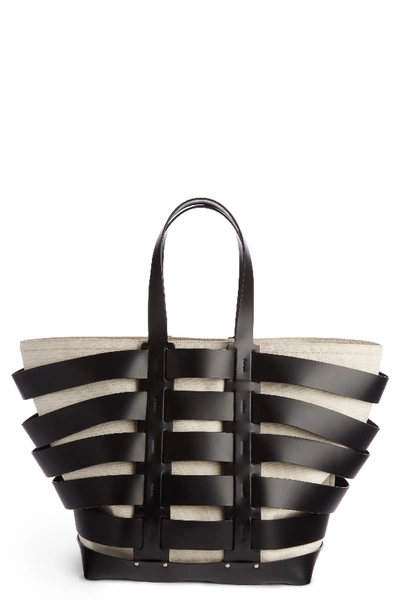 Rabanne Cage Leather & Canvas Tote - Black