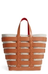 Rabanne Cage Leather & Canvas Tote - Brown In Camel