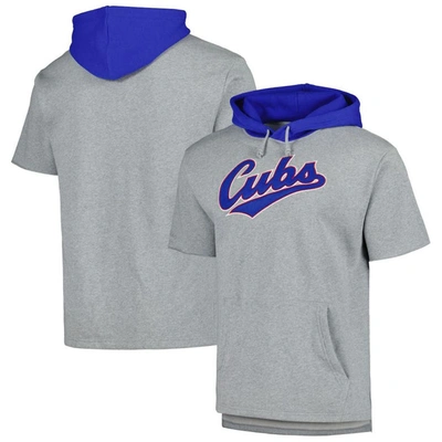 Mitchell & Ness Men's  Heather Gray Chicago Cubs Postgame Short Sleeve Pullover Hoodie