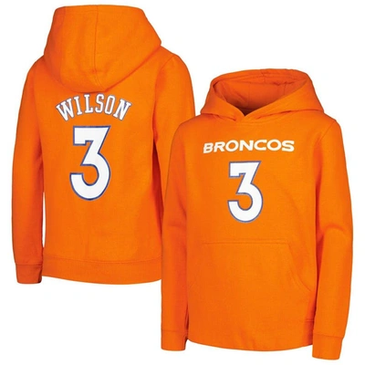 Outerstuff Kids' Big Boys Russell Wilson Orange Denver Broncos Mainliner Player Name And Number Pullover Hoodie