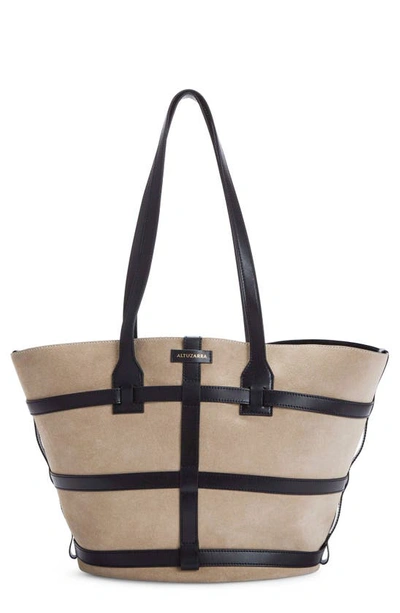 Altuzarra Large Park Place Suede & Leather Tote In Black,cappucino