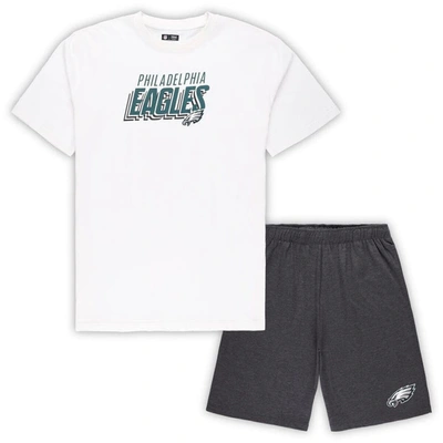 Concepts Sport White/charcoal Philadelphia Eagles Big & Tall T-shirt And Shorts Set