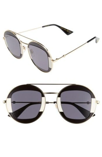 Gucci 47mm Round Sunglasses - Black-ivory/ Grey