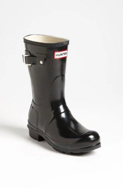 Hunter 'original Short' Gloss Rain Boot In Black Gloss