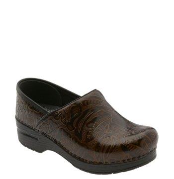dansko brown tooled clogs