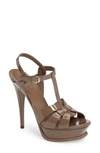 Saint Laurent Tribute T-strap Platform Sandal In Taupe Patent