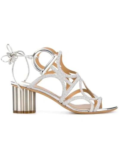 Ferragamo Vinci Lace-up Block Heel Sandal In Silver