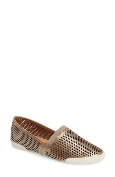 Frye Melanie Metallic Perforated Slip-on Sneakers In Gold