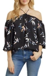 1.state Off The Shoulder Sheer Chiffon Blouse In Painterly Leaves