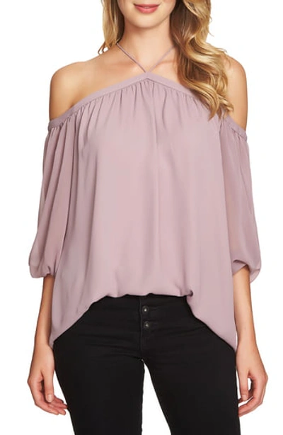 1.state Off The Shoulder Sheer Chiffon Blouse In Desert Mocha