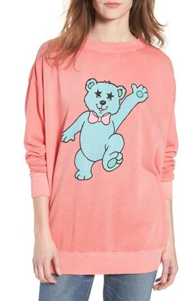 Wildfox Groovy Teddy Road Trip Pullover Sweatshirt In Pigment Red Flare
