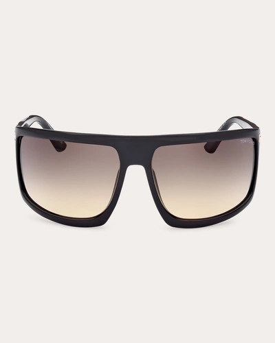 Tom Ford Women's Shiny Black & Smoke Gradient Clint Shield Sunglasses In Black/smoke