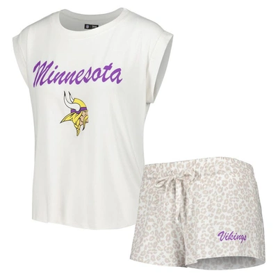Concepts Sport Women's  White, Cream Minnesota Vikings Montana Knit T-shirt And Shorts Sleep Set In White,cream