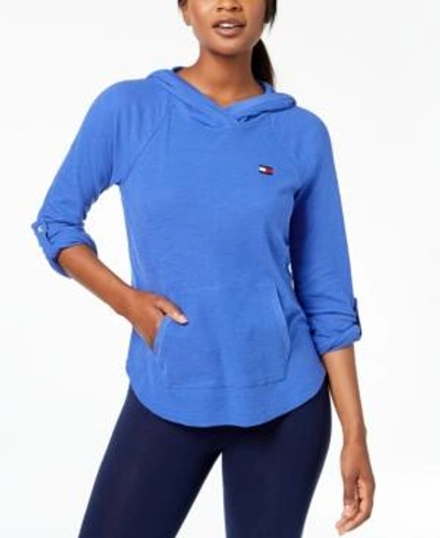Tommy Hilfiger Hooded Thermal-knit Sweatshirt, Created For Macy's In Dazzling Blue