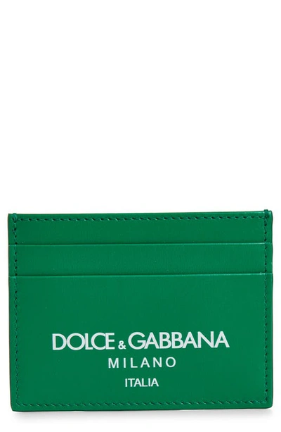 Dolce & Gabbana Milano Logo Leather Card Case In Green