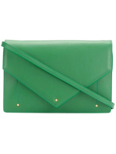 Sara Battaglia Plisse Clutch In Green