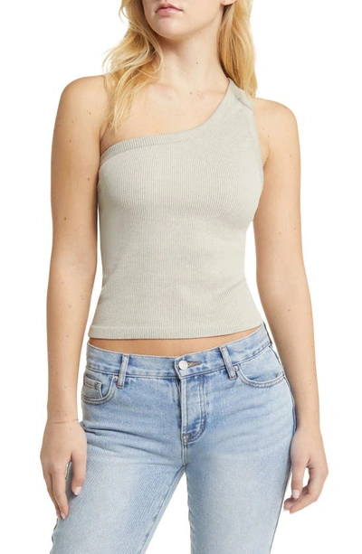 Topshop One-shoulder Rib Tank In Nude